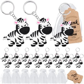 KeeStar 60 Pack Zebra Keyring Party Favor Packs with 20 Keyrings, 20 Thank You Tags and 20 Souvenir Bags for Wild Animal Party, Baby Shower, Birthday, School Carnival Rewards, Classroom Prize