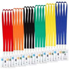Juvale 24 Pack Colored Lanyards with Clear ID Badge Holder for Kids, Cruise, 36 In