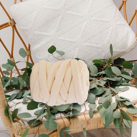 LOVIVER 0.55lbs Chunky Yarn Tube Yarn Thick Super Soft Giant Yarn Super Bulky Yarn for Craft Pet Bed and Bed Fence Blanket Crochet Arm Knitting, Yellow Cream