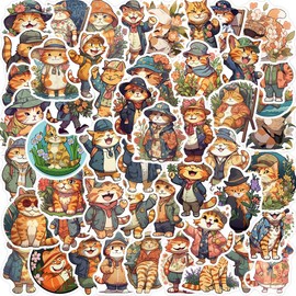 50 Packs Orange Cat Stickers Water Bottles Laptop Phone Motorcycle Computer Guitar Skateboard Hydroflasks Cat Vinyl Sticker Waterproof Aesthetic Trendy Decals for Teens Girls Adults