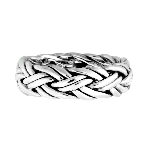 AeraVida Delicate Woven Braid 7mm Band .925 Sterling Silver Ring