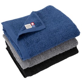 [oruta] Imabari Towel, Certified Face Towel, Set of 3, Plain, 13.4 x 32.3 inches (34 x 82 cm), Water Absorbent, Quick Drying, Fluffy, Soft, Simple, 100% Cotton, Made in Japan (Black, Navy, Gray)