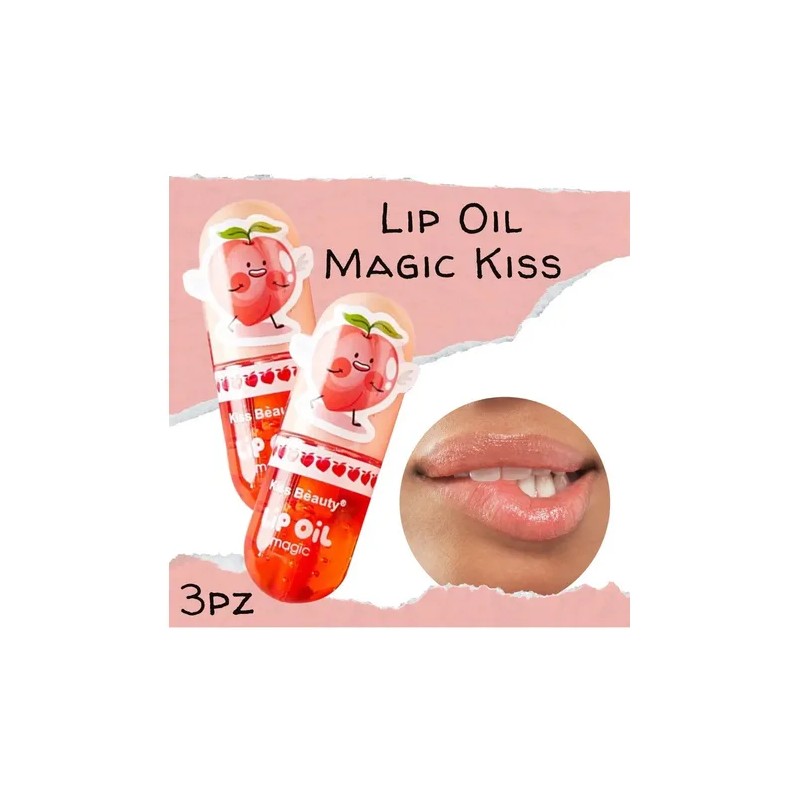 Lip Oil Magic Kiss Beauty Gloss Labial Brillo Aroma 3pz