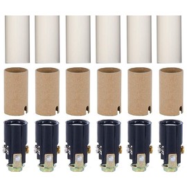 Creative Hobbies® Chandelier Lighting Fixture Socket Kit – Candelabra E-12 Sockets with Cardboard Insulators and 1¾-Inch Tall White Plastic Candle Covers | 6 Pack