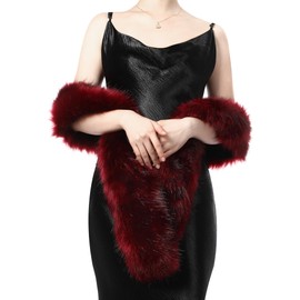 Geyoga Faux Fur Shawl for Women Long Fluffy Collar Scarf Wrap Winter Warm Shrug for Wedding Bridal Bridesmaid 1920s Party(Burgundy)