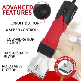 DUCKBOY Heavy Duty Clippers for Thick Coats Animals, 600W Professional Electric Shearing Machine for Horse Pony Cattle and Large Dogs Livestocks Grooming, 6 Speed & 2 Detachable Shearing Blades