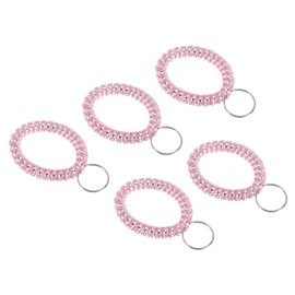 PATIKIL Stretchable Wristband Wristlet Keychain, 5 Pack TPU Spiral Wrist Coil Key Ring Holder for Outdoor Sport Gym Pool Sauna ID Badge, Metallic Light Pink