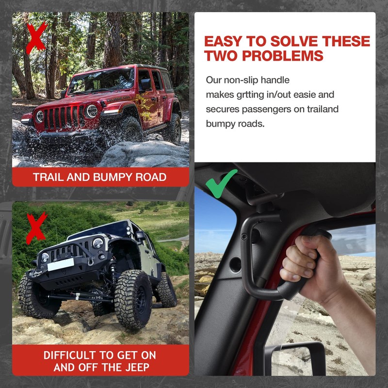 Sulythw NO Block Sunvisor Front & Rear Jeep Grab Handles,
