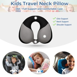COOLBEBE Kids Travel Neck Pillow for Airplane, Toddler Neck Pillow for Traving, Comfortably Double Support for Head, Neck, and Chin, Travel Gifts for Children(1, Black)