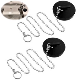 Giantree Pack of 2 Drain Plugs, Rubber Sink Plug with 40 cm Chain, Diameter 40-45 mm Plug Bathtub Black Plug for Kitchen Sink Bathtub Bathroom