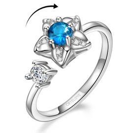 CRYSLOVE Anxiety Relief Rings for Women Girls 925 Sterling Silver Birthstone Flower Rings Adjustable Open Stackable Knuckle Wedding Engagement Rings with Gift Boxed