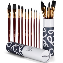 LIGHTWISH Watercolour Brush Set, 10 Pieces Nylon Watercolour Brush Set for Artists and Beginners, with Flat, Detail, Dagger, Round, Oval Wash for Watercolour, Acrylic Paint, Oil Paint, Gouache