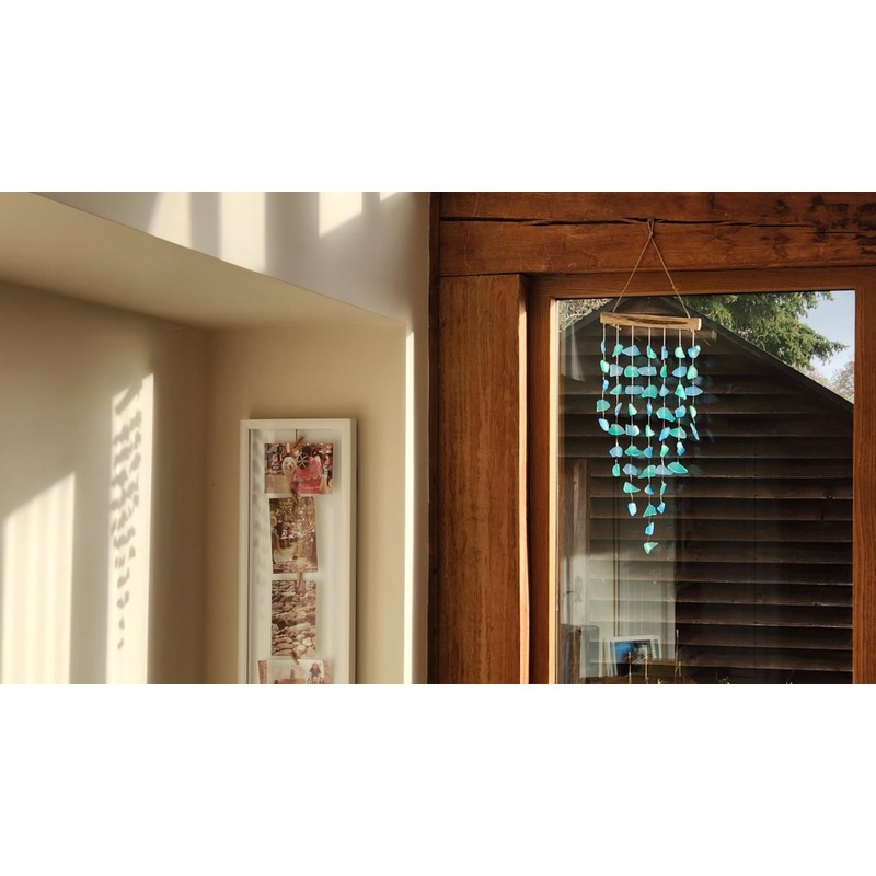 Recycled Glass Driftwood Mobile – Boho Gentle Wind Chime for