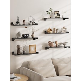 FNBAR Floating Shelves for Wall, Shelves for Decor Storage Set of 6, Wall Mounted Wood Shelf for Bedroom, Living Room, Bathroom, Kitchen,Long Picture Ledge Shelves.(Black)