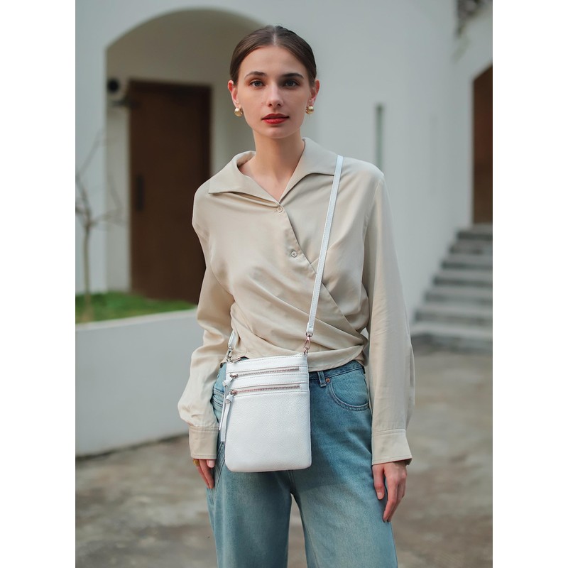 befen Leather Crossbody Purse for Women Lightweight White Crossbody Bag