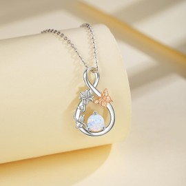 Infinity Necklaces for Women,925 Sterling Silver Turquoise/5A Zircon/Moonstone/Opal Pendant Necklace,Birthstone Necklace for Women,Birthday Valentines Mothers Day Gifts