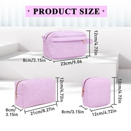 Schminktasche Mädchen Cord Kosmetiktasche Kulturbeutel Damen Klein Make Up Tasche Beautycase Schminkkoffer Waschtasche Kosmetikbox Travel Cosmetic Bag Lippenstifttasche Organizer Lila 3 Stück
