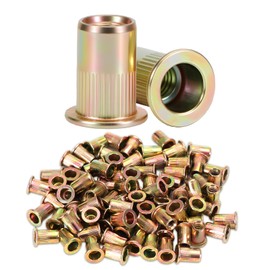HARDELL 1/4-20 Rivet Nut, 84Pcs Carbon Steel Zinc Rivet Nuts - Zinc Plated Finish Rivnut Set Flat Head Nutsert for Home, Automotive, Marine & Industrial Use, Knurled Body