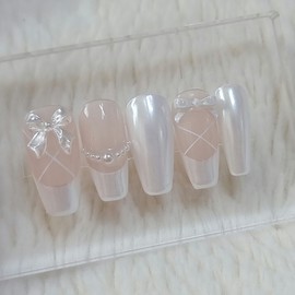 Pearl shell ballet core handmade nail tip - short ballerina / 진주쉘 발레코어 수제네일팁 - 숏발레리나