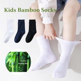 Marchare Boys Girls Seamless Crew Socks Soft School Dress Socks 8-11 Years Uniform Calf Socks White 6 Pairs