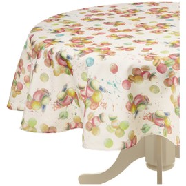 Violet Linen European Macaron Biscuits Pattern Tablecloths, 70" Round, Beige/Multi