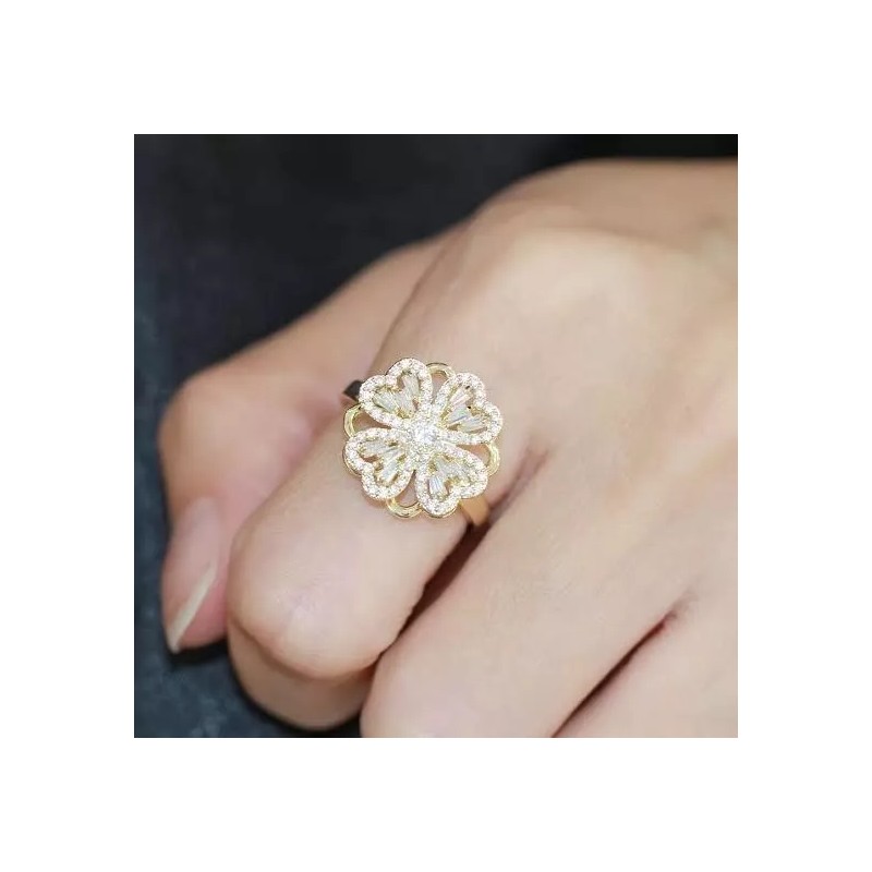 Dtup Anillo De Flor Giratorio Anti Estrés Chapado En Oro