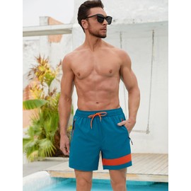 SILKWORLD Mens Swim Trunks with Compresssion Liner 6 Inch Inseam Quick Dry Bathing Suit with Zipper Pockets Peacock Blue Small
