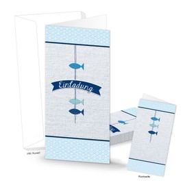Logbuch-Verlag Invitation Cards with Fish Motif Turquoise Blue White Pack of 10 with Envelope for Christening Communion Confirmation