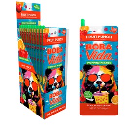 BobaVida Fruit Punch Popping Boba Pearls - 10 Boba Packets with Straws for Drinks, Desserts & Food Toppings - Non-GMO Popping Boba