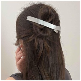 Jugielu Rectangle Hair Clip Barrette Silver Metal Hair Clips Pin Minimalist Side Clip Barrette Metal Bobby Pins Hairpins Rectangle Pin Clips Decorative Hair Accessories for Women(Silver1)