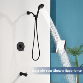Taplong Bathroom Shower Head Kit Matte Black Single Handle Modern Shower Faucet Set with 3 Spray Handshower and Tub Spout High Pressure Combo System Tub Shower Faucet-TP047B