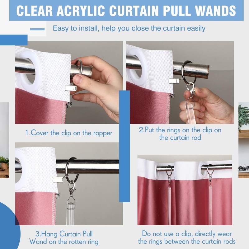 DoubleFill 4 Pack Acrylic Curtain Pull Wand 46 Inch Clear