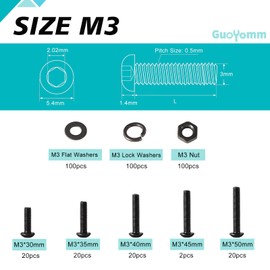 GuoYomm 400 PCS M3 x 30mm 35mm 40mm 45mm 50mm, Button Head Socket Cap Screws Bolts Washers Nuts Assortment Kit, 10.9 Grade Alloy Steel, Black Oxide Finish, Metric Allen Hex Drive