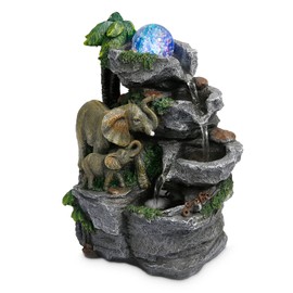 Dyna-Living Elephant Water Fountain Indoor Desktop Fountain Waterfall with Colorful LED Light Tabletop Water Fountain for Desk Office Relaxing Inside Water Feature