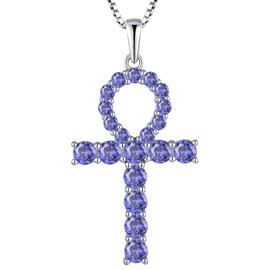 YL Women's Cross Necklace 925 Sterling Silver Ankh Crucifix Pendant Created Tanzanite Criss Jewelry
