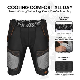 Exxact Sports Gladiator 5-Pad Adult Football Girdle for Men with Integrated Hip, Thighs, Tailbone Pads, Padded Compression Shorts, Mens Girdle Football with Cup Pocket (Black, A4XL)