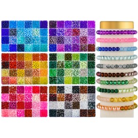 XSEINO About 7200PCS 6mm Glass Beads Bracelet Making Kit,144 Assorted Colors Crystal Glass Beads for Bracelet and Jewelry Making and DIY Crafts,Friendship Bracelets,to Give to Friends, Family