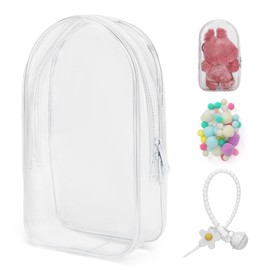 Funria Clear Figures Display Bag with Keychain and Pom-Poms for Doll Protective Case for Plush Doll Waterproof Dustproof Doll Storage Bag for Collectibles, Large Size Transparent 7.67"x4.13"