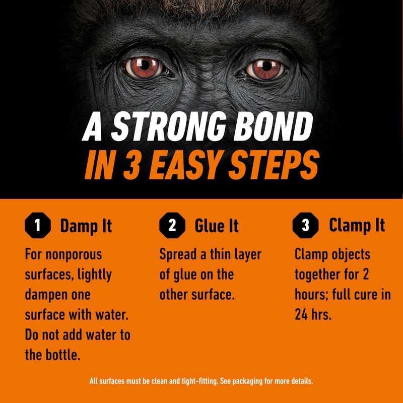 Gorilla Original Gorilla Glue, Brown, Waterproof Polyurethane Glue, 8 Ounce