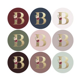 Mobiusea Creation Monogram Stickers| Gold Foil | Initial Envelope Seals Letter B | 9 Chic Color Assortments | Wedding Monogram Stickers| 1.4 Inch | 90pcs Floral Envelop Stickers Seals