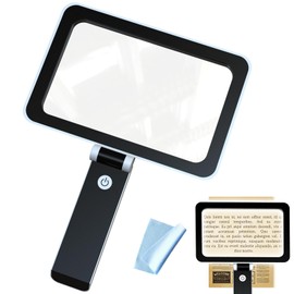 3X Magnifying Glass for Reading Handheld, Large Full Page Magnifier with Light, Lightweight Rectangular Book Magnifying Sheet for Reading Small Prints for Senior, Low Vision