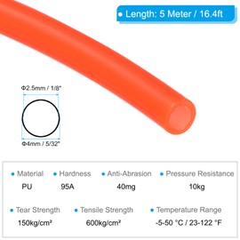 PATIKIL Pneumatic Tubing 5/32 OD 16.4ft, 4mm OD 2.5mm ID PU Air Line Pipe Tube for Air Compressor Fitting or Fluid Transfer,Orange Red