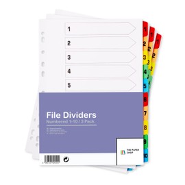 File Dividers A4, 10 Part Folder Dividers for Ring Binders & Lever Arch Files, Binder & Subject Dividers (3 Pack)
