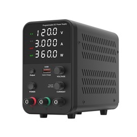 Bench DC Power Supply Variable 120V 3A Digital Display Adjustable Switching Regulated Power Supply CV CC with Output Switch, USB Quick Charge Port, Short Circuit Alarm, Encoder Adjustment Knob