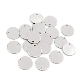 Myuiao 100 Pcs Stainless Steel Round Blank Tags, Stainless Steel Flat Blank Stamping Tags Small Round Metal Tags Blank Pendant Charms with Hole for Necklace Bracelet Jewelry Making 10mm