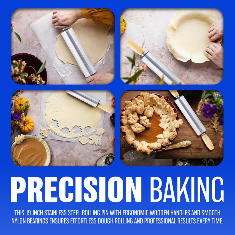 Stainless Steel Non Stick 19" Rolling PIN Pastry Dough Baking