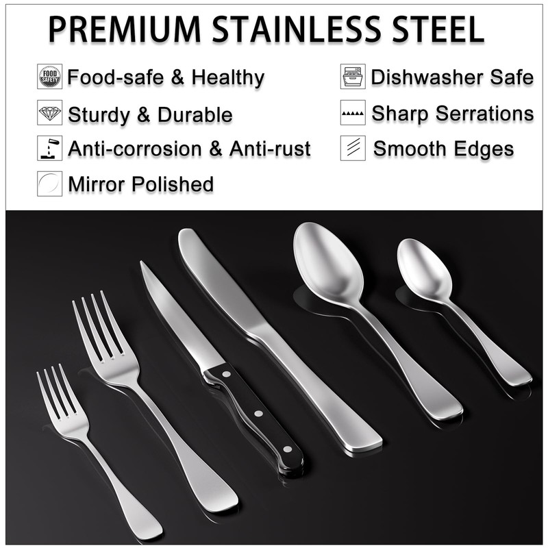 49PCS Silverware Set with Organizer, Stainless Steel Flatware Drawer Cutlery