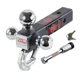 TOPTOW TOPTOW Trailer Hitch Tri-Ball Hitch with Hook, Triple Tow Ball, 2-inch Shank, Multi-fit for 2 inch Trailer Hitch Receiver, 5/8" Hitch Lock Included