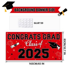 LEVGSAK Red 2025 Graduation Party Plastic Backdrop