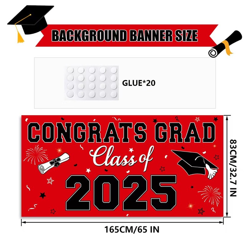 LEVGSAK Red 2025 Graduation Party Plastic Backdrop